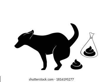 Pooping dog vector silhouette icon