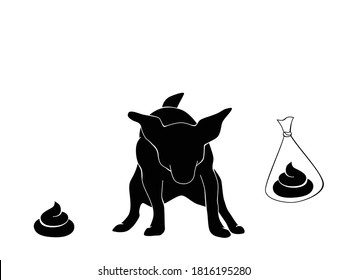 Pooping dog vector silhouette icon