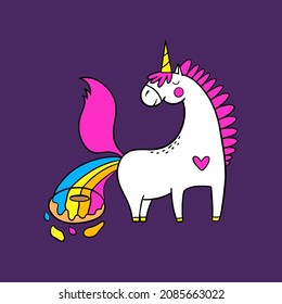 Pooping rainbow unicorn design. Donut with unicorn illustration.