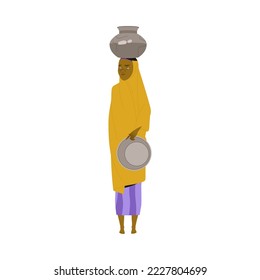 Poor African Woman Standing with Empty Utensil Suffering from Food Crisis and Shortage Vector Illustration