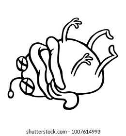 Poor alien was murdered. Vector illustration. Bad day. Loneliness and sadness. Cute cartoon character.