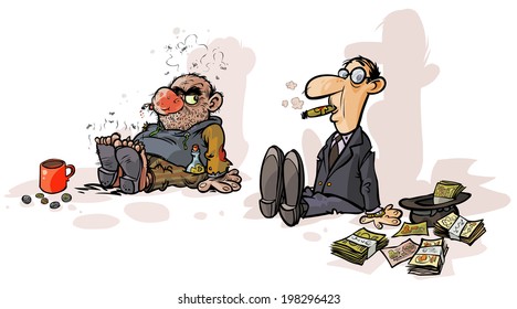 Poor beggar Rich beggar  Cartoon characters.
