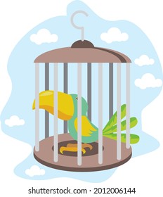 a poor bird trapped inside of a cage