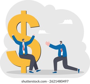 Poor businessman begging rich businessman, illustration vector cartoon

