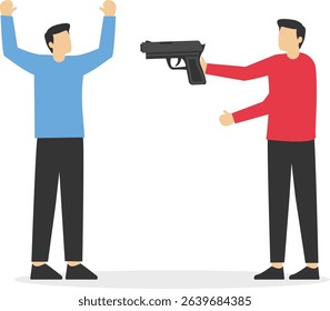 Poor businessman robs another poor businessman with using weapons stock illustration

