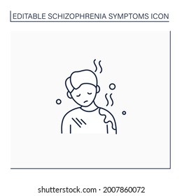 Poor Care Line Icon. Personal Hygiene Deterioration. General Apathy.Schizophrenia Symptoms Concept. Isolated Vector Illustration.Editable Stroke