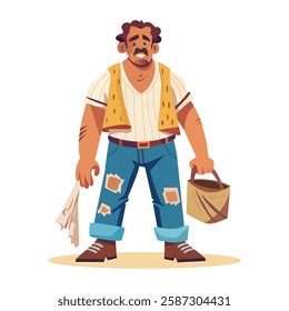 A poor character wearing worn clothes illustration in flat style 
