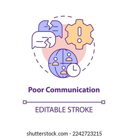 Poor communication concept icon. Outstaffing disadvantage abstract idea thin line illustration. Miscommunication. Isolated outline drawing. Editable stroke. Arial, Myriad Pro-Bold fonts used