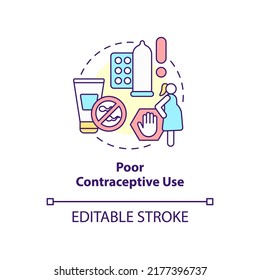Poor contraceptive use concept icon. Unplanned pregnancies. Cause of overpopulation abstract idea thin line illustration. Isolated outline drawing. Editable stroke. Arial, Myriad Pro-Bold fonts used