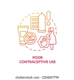 Poor contraceptive use red gradient concept icon. Unplanned pregnancies. Cause of overpopulation abstract idea thin line illustration. Isolated outline drawing. Myriad Pro-Bold fonts used
