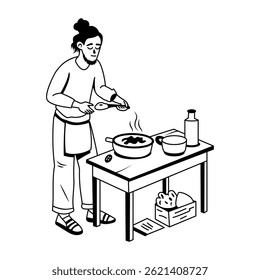 Ilustração de comida mal cozida em estilo de glifo 
