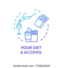 Poor Diet And Alcohol Concept Icon. Unhealthy Lifestyle And Bad Habits Idea Thin Line Illustration. Cardiovascular System Diseases Factors. Vector Isolated Outline RGB Color Drawing