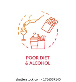 Poor Diet And Alcohol Concept Icon. Unhealthy Lifestyle, Dangerous Habits Idea Thin Line Illustration. Cardiovascular System Diseases Causes. Vector Isolated Outline RGB Color Drawing