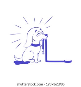 Poor dog peed on the floor. When you can't stand it anymore. Cartoon vector illustration.
