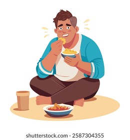 Poor eating food illustration in flat style 
