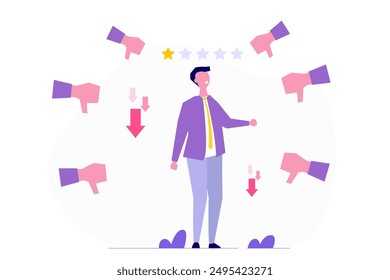 Poor employee performance concept.  Addressing negative feedback, dislikes, or bad customer reviews. Handling complaints and responding to angry opinions.