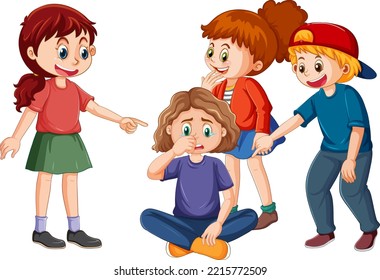 Poor girl abused by other kids illustration