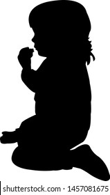 a poor girl sitting and eating, body silhouette vector