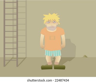 Poor homeless man wandering on street