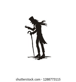 Poor Homless Oldman Silhouette Illustration