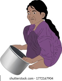 Poor Indian girl washing vessels