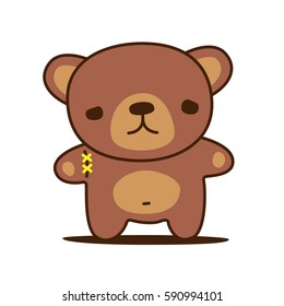 Poor Kawaii Teddy Bear With Sewn Paw. Vector Illustration.