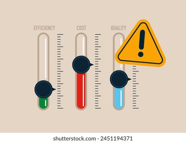 Poor level control and unsuccessful business cost optimization,  no efficiency and low quality. Modern vector illustration in flat style.