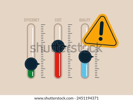 Poor level control and unsuccessful business cost optimization,  no efficiency and low quality. Modern vector illustration in flat style.