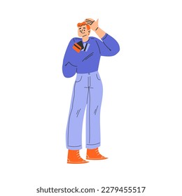 Poor Man Character with Credit Cards Having No Money Vector Illustration