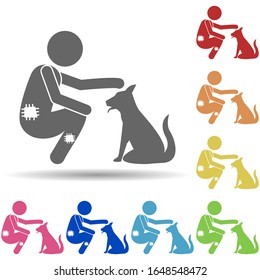 Poor man and dog in multi color style icon. Simple glyph, flat vector of mobile banking icons for ui and ux, website or mobile application