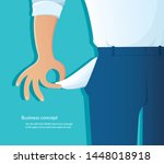 poor man showing his empty pockets on blue background vector illustration EPS10