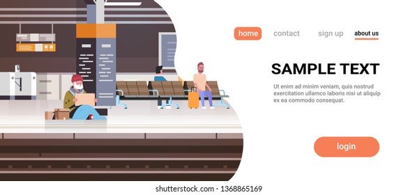 poor man with sitting on floor railway station begging for help beggar guy holding sign board homeless concept horizontal full length copy space