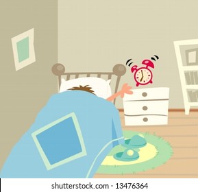 a poor man woken up by the alarm clock