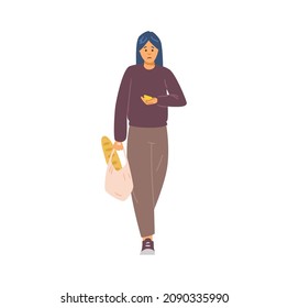 Poor modestly dressed woman who lacks money for food, flat cartoon vector illustration isolated on white background. Poverty economic problem and crisis concept.