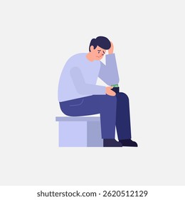 Pobre Gestão de Dinheiro em Problemas Financeiros, a ilustração vetor de arte plana 2D de um homem