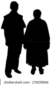 poor old couple silhouette vector