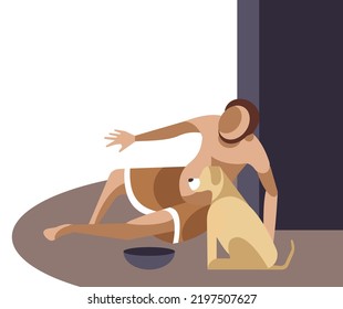 poor old man and her dog on the side of the road