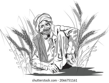 indian farmer sketch