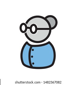 Poor old woman. Grandmother Icon. Illustration of an old woman on a white background. Grandmother a flat style. Icon old woman. Vector illustration. Flat design. EPS 10. Old woman with glasses.