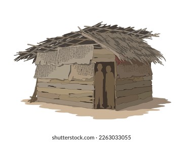 Poor People's House, an illustration of the state of poverty, vector image isolated, eps