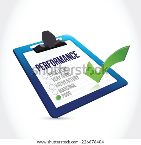 poor performance clipboard checklist illustration design over a white background