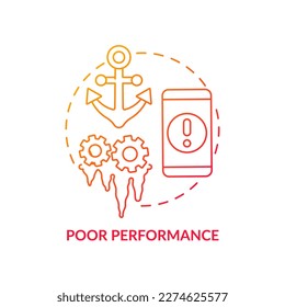 Poor performance red gradient concept icon. Crashing apps. Device problem. Hacked smartphone abstract idea thin line illustration. Isolated outline drawing. Myriad Pro-Bold font used