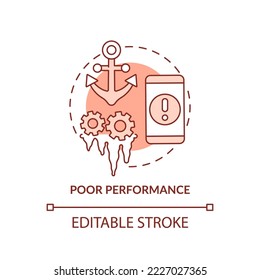 Poor performance terracotta concept icon. Freezing screen. Crashing apps abstract idea thin line illustration. Isolated outline drawing. Editable stroke. Arial, Myriad Pro-Bold fonts used