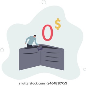 Poor or poverty with empty wallet, financial problem, trouble to pay rent or loan, bankruptcy or unemployment.flat vector illustration.