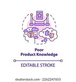 Poor product knowledge concept icon. Incompetence problem. Affiliate marketer mistake abstract idea thin line illustration. Isolated outline drawing. Editable stroke. Arial, Myriad Pro-Bold fonts used