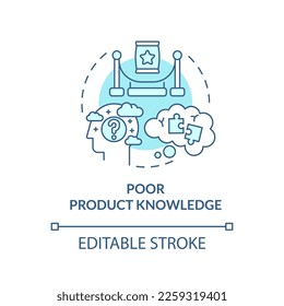 Poor product knowledge turquoise concept icon. Affiliate marketer mistake abstract idea thin line illustration. Isolated outline drawing. Editable stroke. Arial, Myriad Pro-Bold fonts used