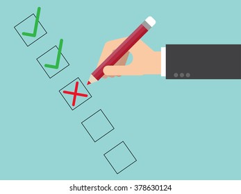 Poor Quality Checklist Close Up. Flat Design For Business Financial Marketing Banking Advertising Web Concept Cartoon Illustration.