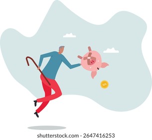 Pobre aposentado velho, quebrou perder todos os fundos de pensão ou aposentadoria, problema financeiro, pobreza ou falência após aposentado .character for design.