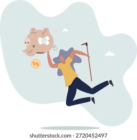 Pobre idoso aposentado, quebrou a perda de todos os fundos de pensão ou aposentadoria, problema financeiro, pobreza ou falência após o conceito aposentado, vida e emprego de pessoas.