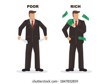 Poor and rich businessman. Flat isolated vector illustration.